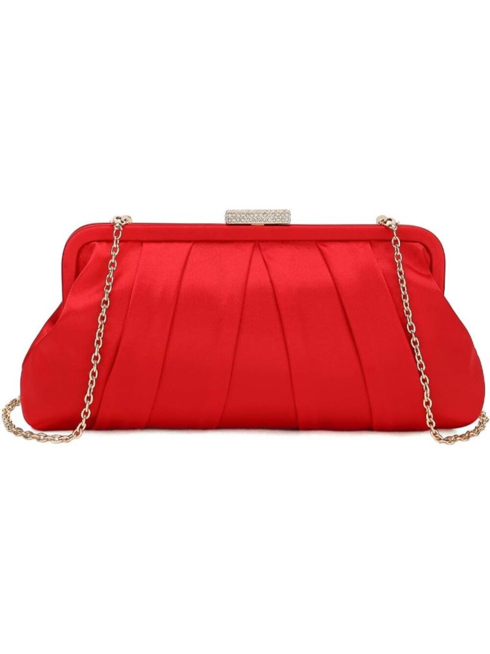 〽️ Women's Red Pleated Satin Clutch Bag Diamante Embellished Wedding Formal